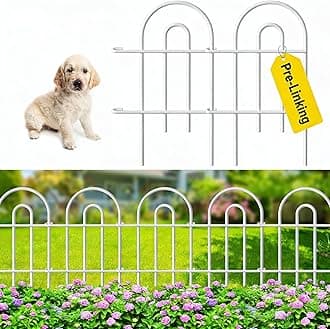 AMAGABELI 25 Panels 24in(H)×35ft(L) Decorative Garden Fence No Dig Rustproof Metal Pre-Linking Fence Panels Garden Edging Border Animal Barrier Fencing for Flower Beds Yard Patio Outdoor Decor White