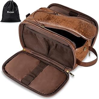 Toiletry Bag for Men, Large Travel Shaving Dopp Kit Water-resistant Bathroom Toiletries Organizer PU Leather Cosmetic Bags Fathers Day Gift (Medium, Dark Brown)