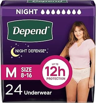 Night Defense Adult Diapers, Incontinence & Postpartum Bladder Leak Underwear for Women, Disposable, Overnight, Medium, Blush, 24 Count, Packaging May Vary