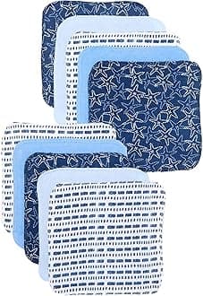 Spasilk Washcloth Wipes Set for Newborn Boys and Girls, Soft Terry Washcloth Set, Pack of 10, Blue StarfishCompact by Design (Amazon-developed Certification)