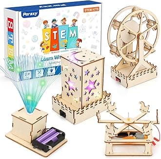 Poraxy 4 In 1 Stem Kits,Wooden Construction Science Kits,Stem Projects Ages 8-12,3D Puzzles,Diy Educational Craft Building Toys,Christmas Birthday Gifts For Girls And Boys 8 9 10 11 12 Year Old