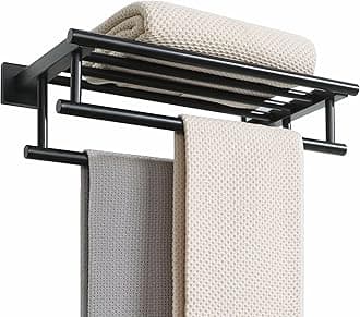 Alise Towel Rack for Bathroom Wall Mount,Bathroom Towel Holder Double Towel Bars with Shelf,16 Inch SUS304 Stainless Steel Towel Hanger for Bathroom Walls,Matte Black