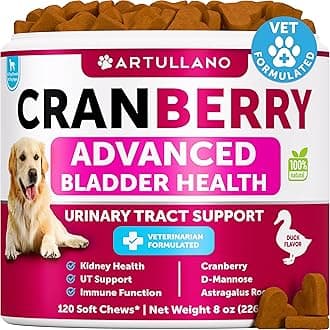 Dog UTI Treatment - Cranberry Supplement & Bladder Control for Dogs - Urinary Tract Infection Incontinence Pill, Bladder Stones - UTI Medicine Treats - 120 Soft Chews for Kidney Support with Fish Oil