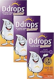 Ddrops Kids Booster 600IU 100 Drops - Daily Liquid Vitamin D for Kids. Support Strong Bones & Immune System in Children. No Preservatives, No Sugar, Non-GMO, Allergy-Friendly (Pack of 3)