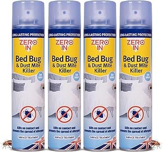 Bed Bug & Dust Mite Killer – Bed Bug Spray for Mattress, Bed Frames & Furnishings - Fast-Acting Aerosol Surface Treatment for Immediate Results - Prevents Allergies - 300ml Multi Packs X4