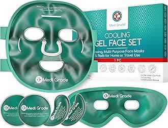 Medi Grade Cooling Ice Face Mask and Cooling Eye Mask for Puffy Eyes & Migraine Relief - Self Care Face Ice Pack with ChillGel Face Ice Mask Technology - Cooling Face Mask, Eye Pads and Bag