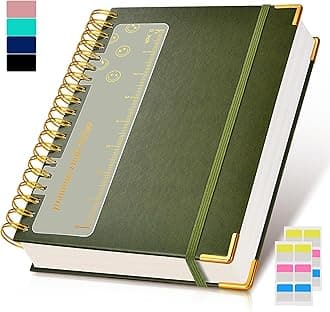 Spiral Notebook Journal 7.6” x 10”, 300 Pages Hardcover Leather Lined Journals for Women Men, B5 Large College Ruled Notebooks with 100 GSM Thick Paper, Spiral Journal for Writing Work, Olive Green