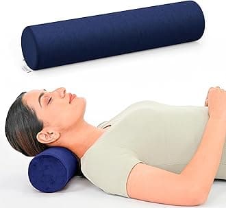 FOVERA Cervical Neck Roll Pillow for Neck Pain Relief - Memory Foam Neck Pillow for Bed | Round Neck Pillows for Sleeping | Bolster Pillow for Bed, Legs and Back (Nevy Blue)