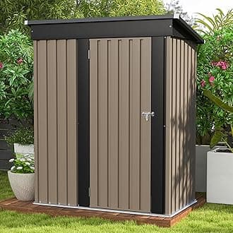 5x3 FT Outdoor Storage Shed, Tool Shed with Sloping Roof and Lockable Door, Metal Shed for Backyard Garden Patio Lawn, Brown