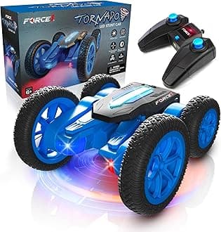 Force1 Tornado LED Remote Control Car for Kids- Double Sided Driving Fast RC Cars 360 Flips, Outdoor 4WD Off Road Stunt Car, All Terrain Tires, RC Crawler Rechargeable Battery and Easy Kids Car Remote