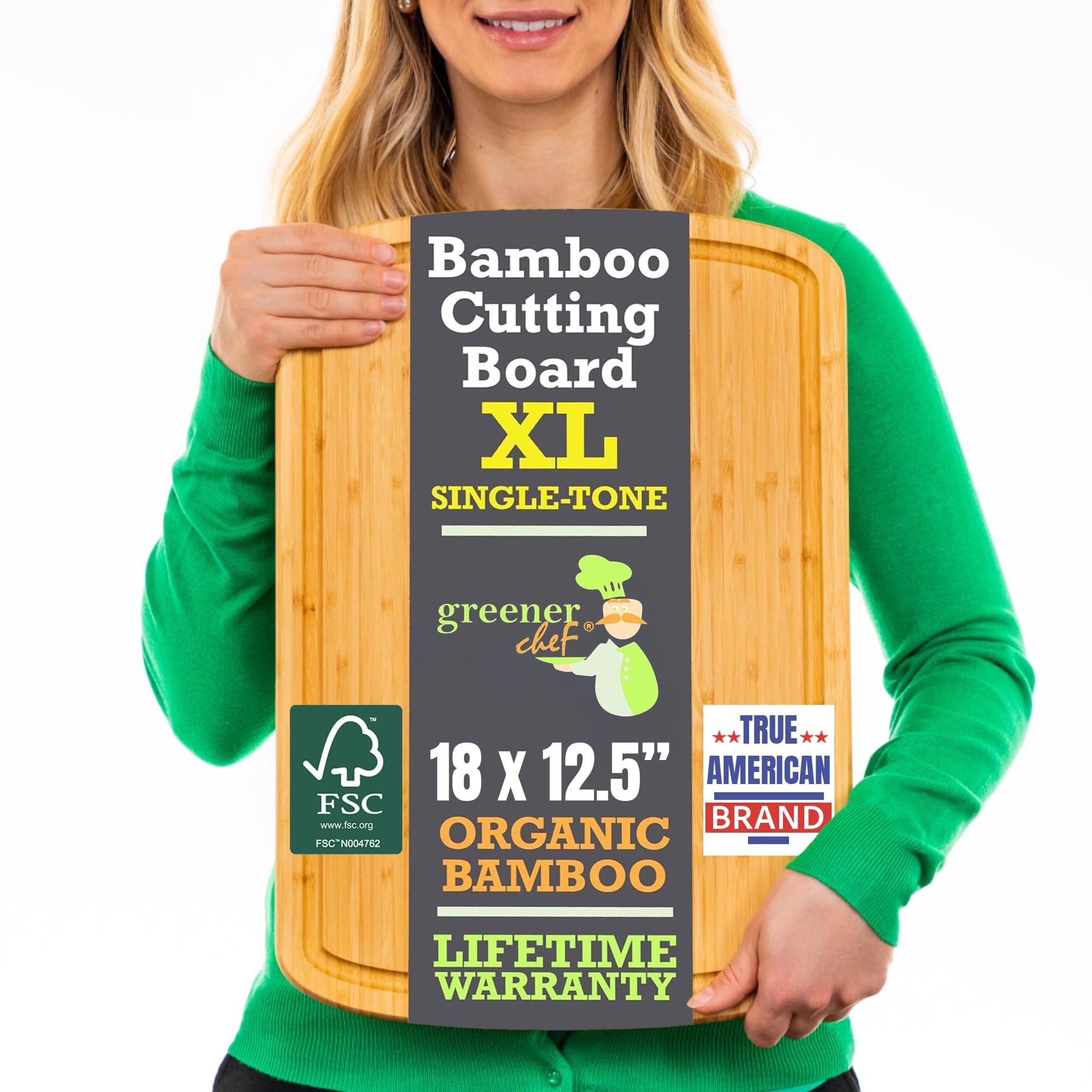 18 Inch Extra Large Bamboo Cutting Board with Lifetime Replacements - Wood XL Cutting Boards for Kitchen - Organic Wooden Butcher Block and Chopping Board for Meat and Vegetables