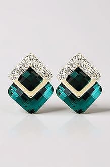 18k Gold Plated Austrian Crystal Earrings for Women & Girls | Luxury Rhinestone Square Italian Designer Earrings | Latest Stylish Fancy Zircon Party Earring