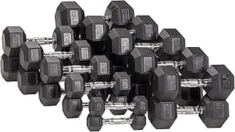 Signature Fitness Rubber Encased Hex Dumbbell, Set Including 5, 10, 15, 20, 25, 30, 35, 40, 45, 50LB Pairs