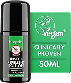 INCOGNITO Insect Repellent Roll on 50 ml - Maximum Strength, Vegan, DEET free formula - Mosquito Repellent and Effective On All Biting Insects - Travel Friendly - Bug Repellent Suitable for Humans, Transparent