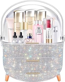 MASSY Egg Shape(Oval) Makeup Storage Box, Countertop Portable Vanity Cosmetics Organizer Preppy Style