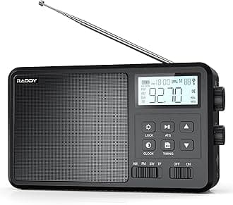 Raddy RF206 Digital AM FM Shortwave Radio Portable Radio Receiver, 8W Speaker, LCD Display, Support BT/TF Card/USB Playback, Battery Powered by AC/AA Batteries for Home, Gift