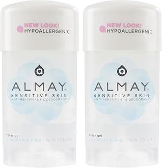 almay sensitive skin clear gel, anti-perspirant deodorant, fragrance free, 2.25-ounce stick (pack of 2)