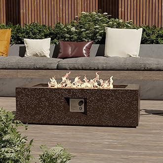 SUNBURY Outdoor Fire Pit, 42" Rectangle Propane Gas Patio Fire Table 50,000 BTU Concrete Travertine Design, CSA Certified, Small Firepit Table with Lava Rocks, Waterproof Cover (Dark Brown)