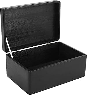 Creative Deco Large Black Plain Wooden Storage Box with Lid | 30x20x14cm (+/-1 cm) | Hinged Lid | Gift Christmas Xmas Box Kitchen Storage | ROUGH & UNSANDED Wood Keepsake Memory Craft Chest