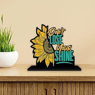 Artvibes Wooden Idols and Figurine Don't Lose Your Shine Positive Quotes Table Decoration for Office Desk | Home Decor Item | Living Room | Modern Art Wood Showpiece Gift Items (SP_1147)