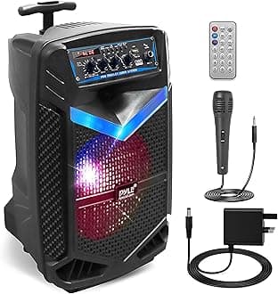 Portable PA System, Active Speakers, Powered Speakers –400W Rechargeable Outdoor Bluetooth Speaker- w/ 18” Subwoofer 1” Tweeter, Microphone and Speaker, PartyBox Lights, Recording, USB/SD/Radio