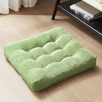 Meditation Floor Pillow, Square Large Pillows Seating for Adults, Tufted Corduroy Cushion for Living Room Tatami, Green 22x22 Inch