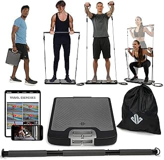 - EVO Gym - Portable Home Gym Strength Training Equipment, At Home Gym | All in One Gym - Resistance Bands, Base Holds Gym Bar & Handles for Travel | Portable Gym & Home Exercise Equipment