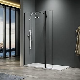 ELEGANT 900x1900mm Shower Enclosure with 8mm Clear Easy Clean Safety Glass Walkin Shower Screens Panel+ Black Stainless Steel Support Bars with 300mm Flipper Panel