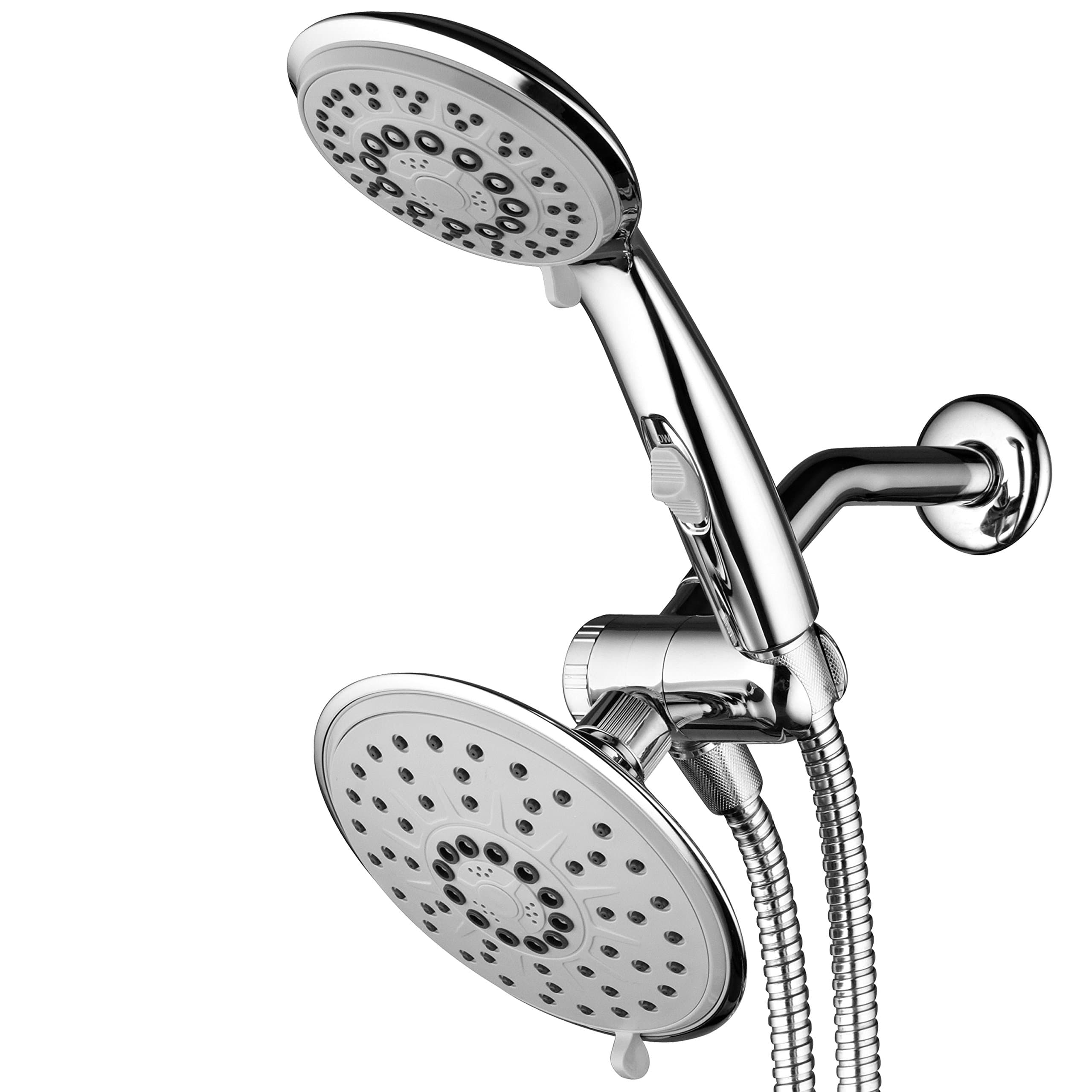 30-Setting 6 Inch Rain Shower Head with Handheld Shower Combo featuring Patented ON/OFF Pause Switch by Hydroluxe - Use Each Showerhead Separately or Both Together! Premium Chrome Finish