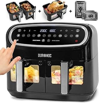 Duronic Airfryer Bundle AF34 | 2-in-1 Hot Air Fryer with 1x 10L Tray and 2x 4.5L Drawers | Dual Zone Family Size | with Single and Double Deep Frying Drawers | Ideal for appetizers fries meat fish