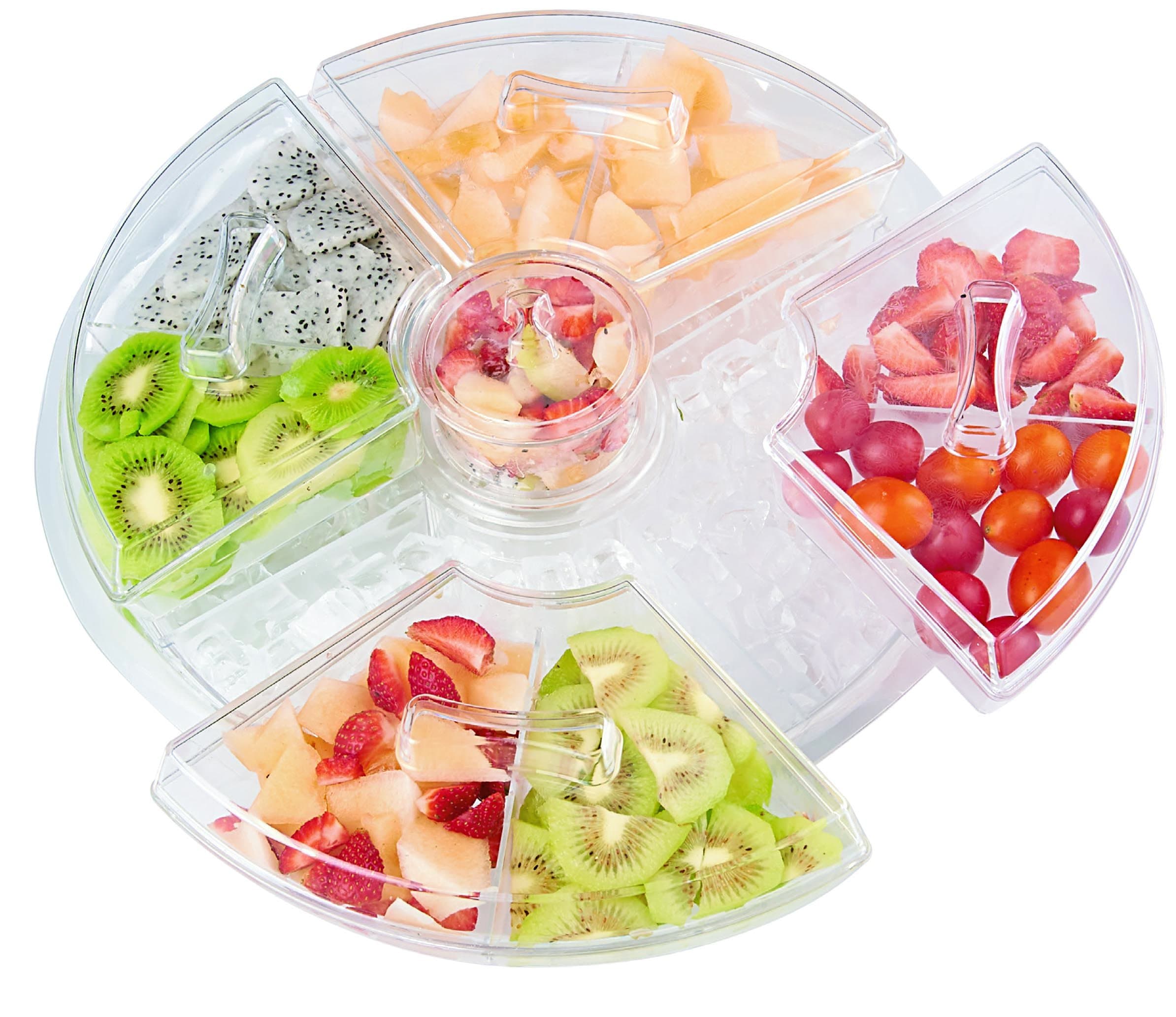 Chill-It Party Platter, Large 8-Section Appetizer Tray With Lid, Dip Cup On Ice (16.5" Dia x 5" H) Chilled Condiment Server, Cold Food Serving Container Clear BPA-Free Acrylic Dishes