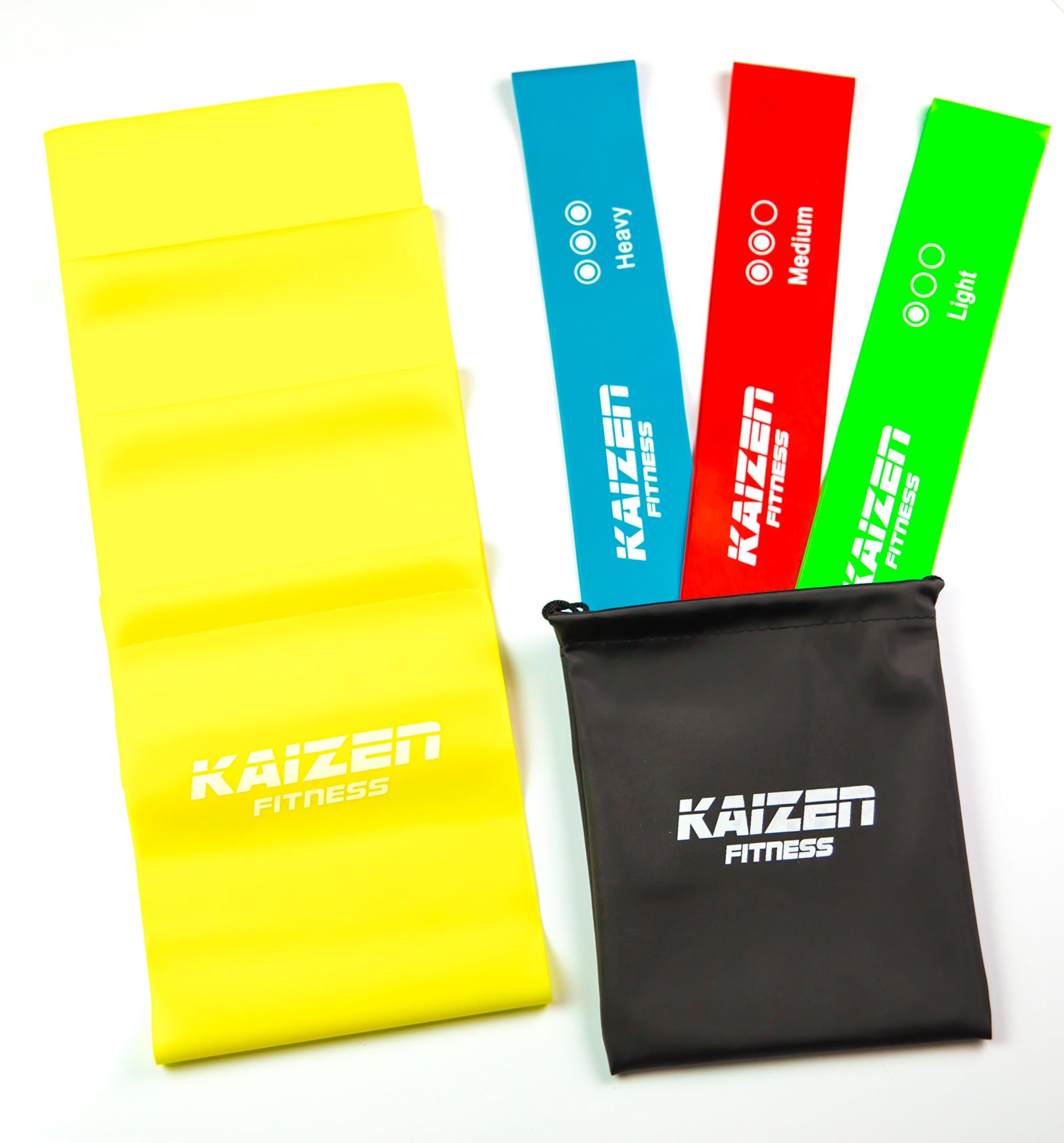 Kaizen Resistance Loop Band Exercise Loop Band Set and Portable Carry Case with Flat Pilates Stretch Band