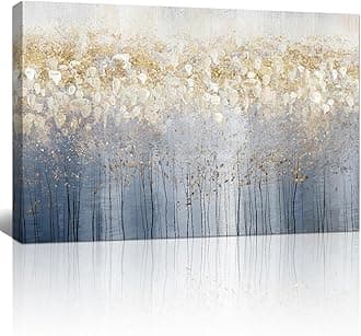 FajerminArt Framed Large Blossom Tree Canvas Wall Art Abstract Floral Gray Gold Canvas Prints Painting Wall Artwork Picture for Living Room Bedroom Home Decorations Ready To Hang 24"x36"（60cmx90cm）