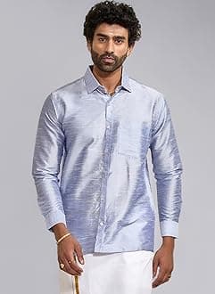 Men's Silk Blend Ethnic Shirt - Traditional Men's Silk Shirt for Festive Occasions, Onam | Ethnic South Indian Silk Shirt with Full Sleeves | Perfect for Weddings and