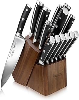 SHAN ZU Japanese Kitchen Knives 14-Piece with Block Kitchen Knife Set High Carbon German Stainless Steel Knife Set with Removable Knife Block and Ergonomic Handle