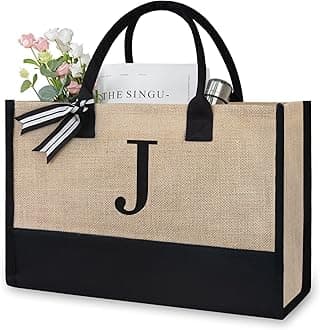 TOPDesign Personalized Initial Canvas Beach Bag, Monogrammed Gift Tote Bag for Women