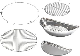 SnS Grills Slow ‘N Sear Insert for Large Big Green Egg, Low ‘N Slow Charcoal Grill Cooking - Fits 22” Kettle Grill - Stainless Steel Grill Accessory - Large