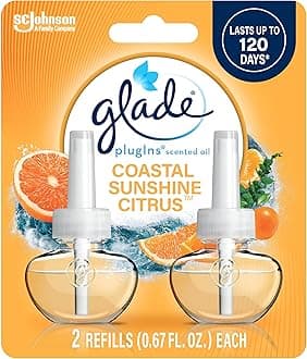 Glade PlugIns Refills Air Freshener, Scented and Essential Oils for Home and Bathroom, Coastal Sunshine Citrus, 1.34 Fl Oz, 2 Count