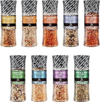 Soeos Spice Seasoning Set of 9 with Integrated Grinders, Individual Spice Grinder, Pure and Fresh Perfect for BBQ Seasoning Gift Set, Grilling Spice, Pepper Grinder,colorful
