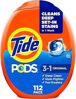 Tide PODS laundry detergent pacs, 3-in-1 Stain Remover, Odor Fighter, Color Protector, 112 Count, HE compatible, Original Scent