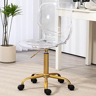 HOMEFUN Acrylic Desk Chair, Armless Clear Rolling Ghost Molded Plastic Shell Height Adjustable Home Office Chair with Wheels