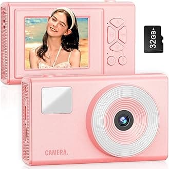 Digital Camera, 48MP AutoFocus UHD 4K Vlogging Camra‌ 16X Digital Zoom, Anti-Shake Portable Point and Shoot Kids Camera, Compact Small Camera for Kids Teens Boys Girls(Pink)