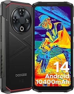 DOOGEE Fire 6 Rugged Smartphone(2025), Thermal Imaging Rugged Phone Android 14, 10400mAh, 16GB+256GB/2TB, 90Hz 6.56’’FHD+, 4G Dual SIM IP68 Waterproof Phone, 50MP/3 Card Slots/Fingerprint ID, Black