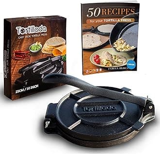 Tortillada Cast Iron Tortilla Press With Recipes E-Book (25 Cm), Black