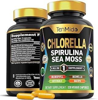 Chlorella Supplement for Men and Women - 7in1 Formula with Spirulina, Sea Moss, Chlorophyll, Gotu Kola, Boswellia & Bacopa - Immune Support - Rich in Nutrient, Vitamins - 120 Capsules