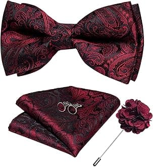 DiBanGu Silk Paisley Bow Tie for Men with Pocket Square Lapel Pin Cufflinks Pre-tied Bowtie Set for Wedding Party Prom