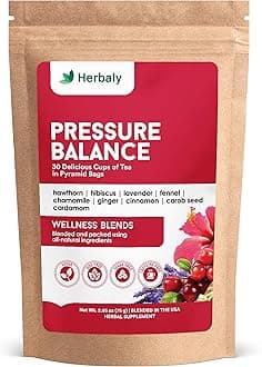 Herbaly Pressure Balance Tea - 9 Superherbs - Pressure, Cholesterol, Cardiovascular Health, Circulatory System - Natural, Organic, Non-GMO, Caffeine-Free, Sugar Free - 1 Pack, 30 Pyramid Tea Bags