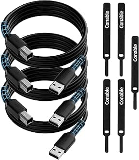 Printer Cable 2FT (3-Pack), USB 2.0 USB-A to USB-B Cord, Compatible with HP, Canon, Epson, DAC, Dell, Brother, Brother, Lexmark, Xerox, Samsung, Piano, MIDI, External Hard Drive, Camera, with 5 Ties