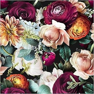HAOKHOME 93277 Self Adhesive Peel and Stick Floral Wallpaper Rose Daisy Removable Black/Pink/Purple Stick on Wild Mural 17.7in x 9.8ft
