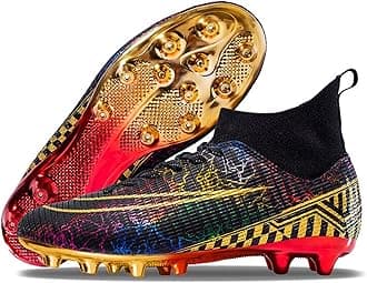Football Boots Men Cleats Soccer Shoes Professional Spikes Football Competition Shoes Boys' Soccer Shoes Lace Up Training Sneakers, Black Gold 3 T, 6.5 UK